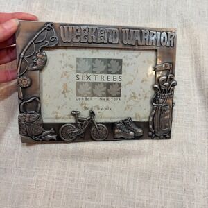 Sixtrees Weekend Warrior Pewter Metal 4x6 Photo Frame Golf Fishing Hiking Bike